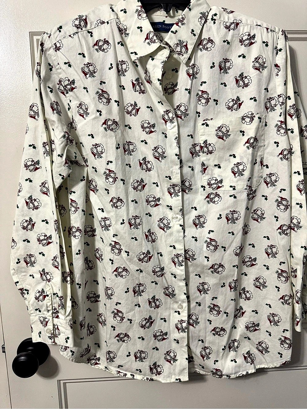 Vintage Karen Scott Snowman Print Button Down Shirt